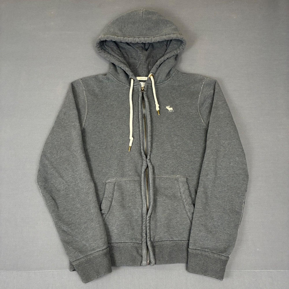 Y2K Abercrombie & Fitch Gray Full Zip Moose Logo Hoodie Men's Size Medium